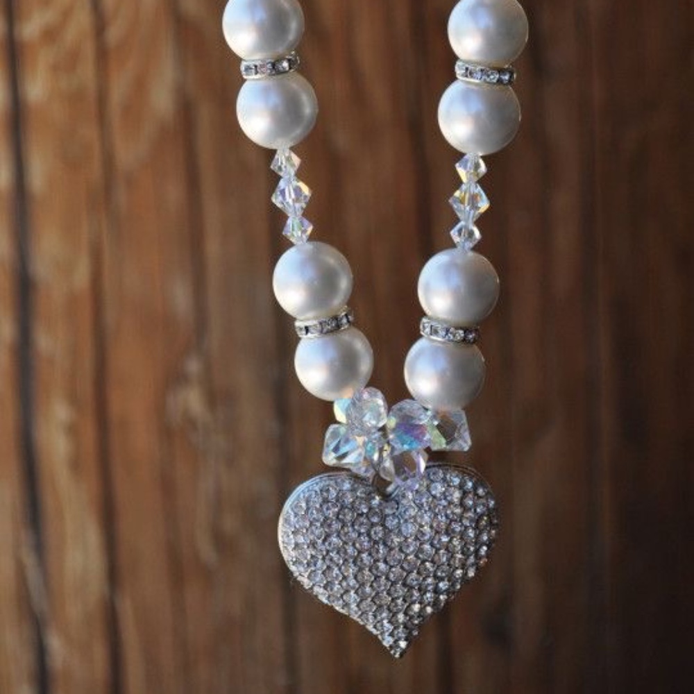 Gorgeous Custom Pearl & Swarovski Crystals with Silver Puff Heart